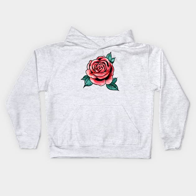 Watercolor red rose Kids Hoodie by harrison gilber